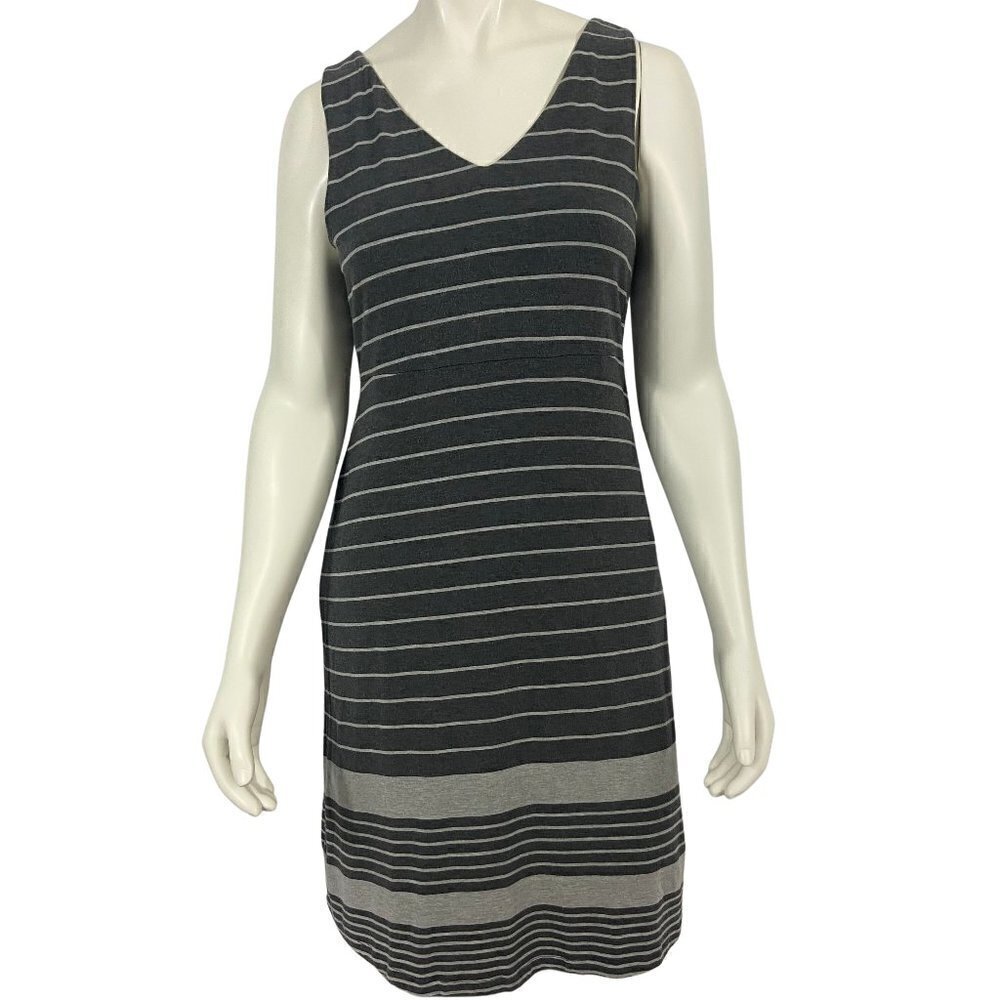 Athleta Women's Sleeveless V-Neck Midi Dress Size M Grey Striped